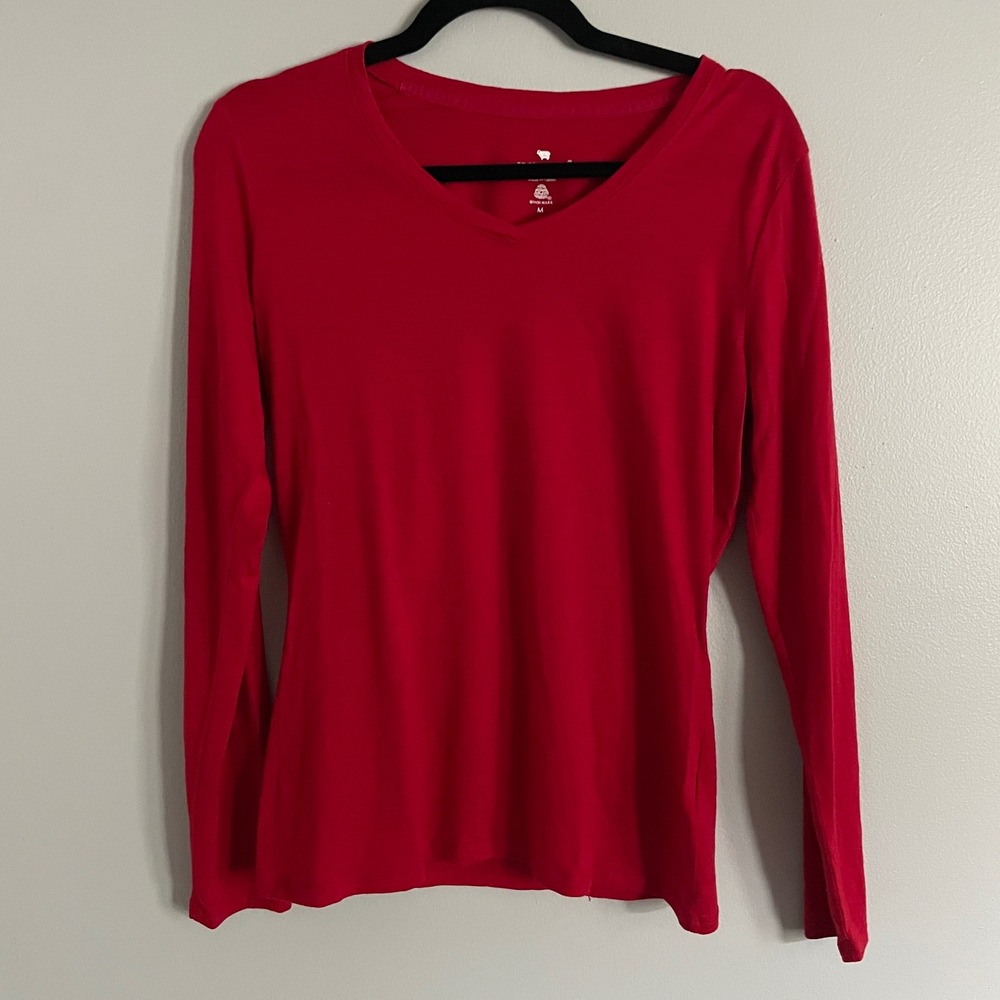 Segments V-Neck Top Womens Medium Red 100% Merino Wool Long Sleeve Baselayer